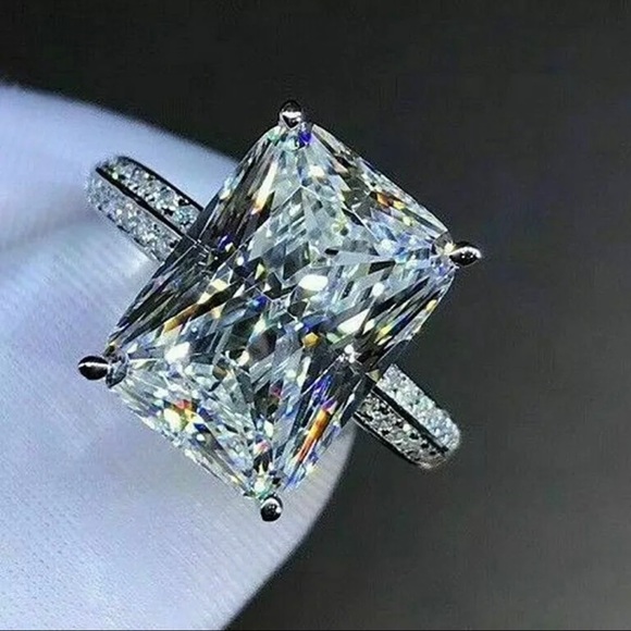 NEW 925 Sterling Silver White Diamond Emerald Radiant Cut Wedding Ring Sapphires - Picture 4 of 15